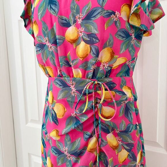 Sam Edelman Womens Pink Tropical Lemon Print High Neck Shift Dress Size 4 NWT - Picture 2 of 9